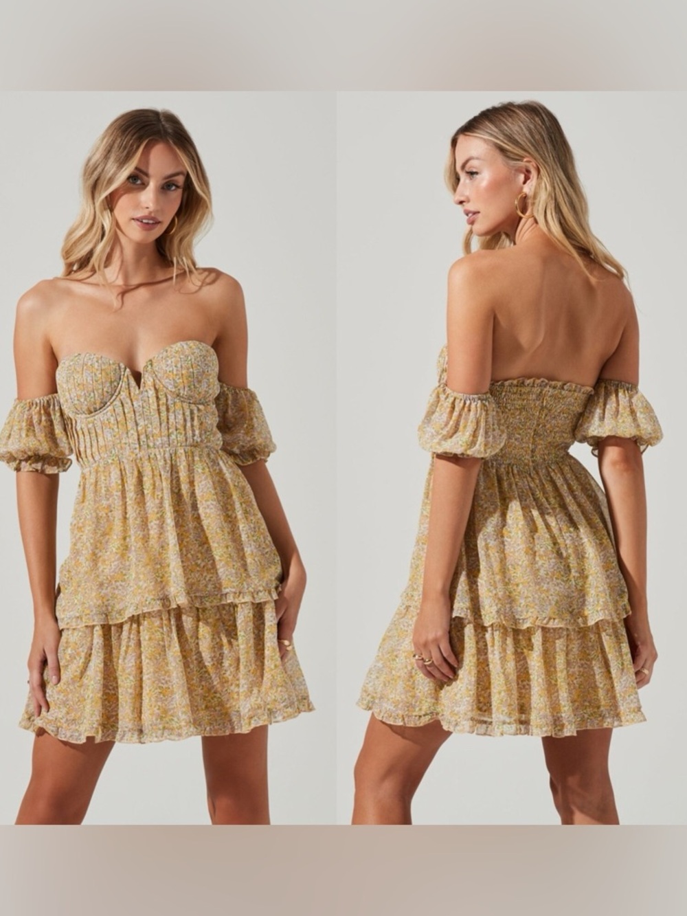 ASTR The Label Floral Off Shoulder Bustier Tiered Mini Dress Size M NWT